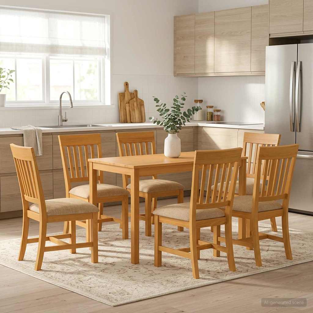 Spisestuesett 7 stk. Beige Massivt Eiketre