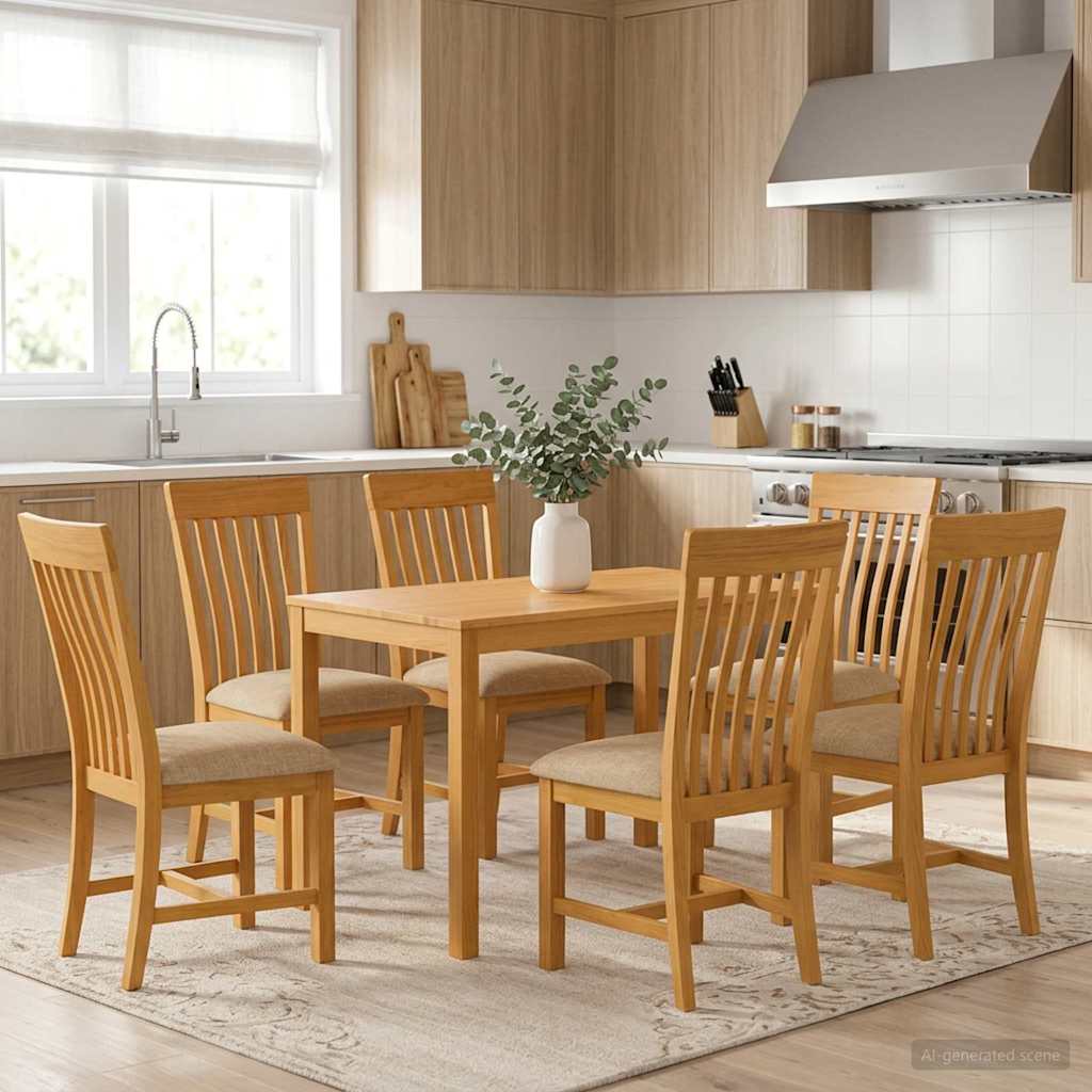 Spisestuesett 7 stk. Beige Massivt Eiketre
