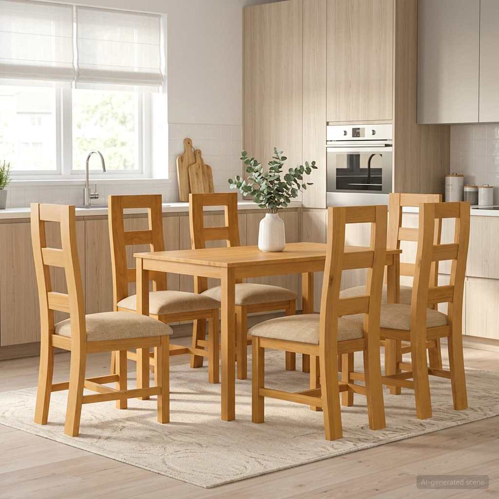 Spisestuesett 7 stk. Beige Massivt Eiketre