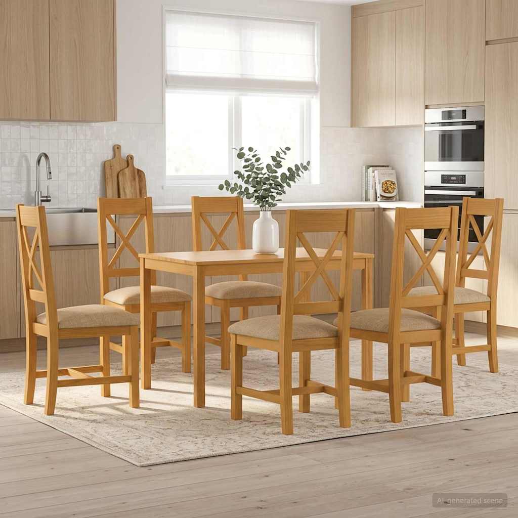 Spisestuesett 7 stk. Beige Massivt Eiketre
