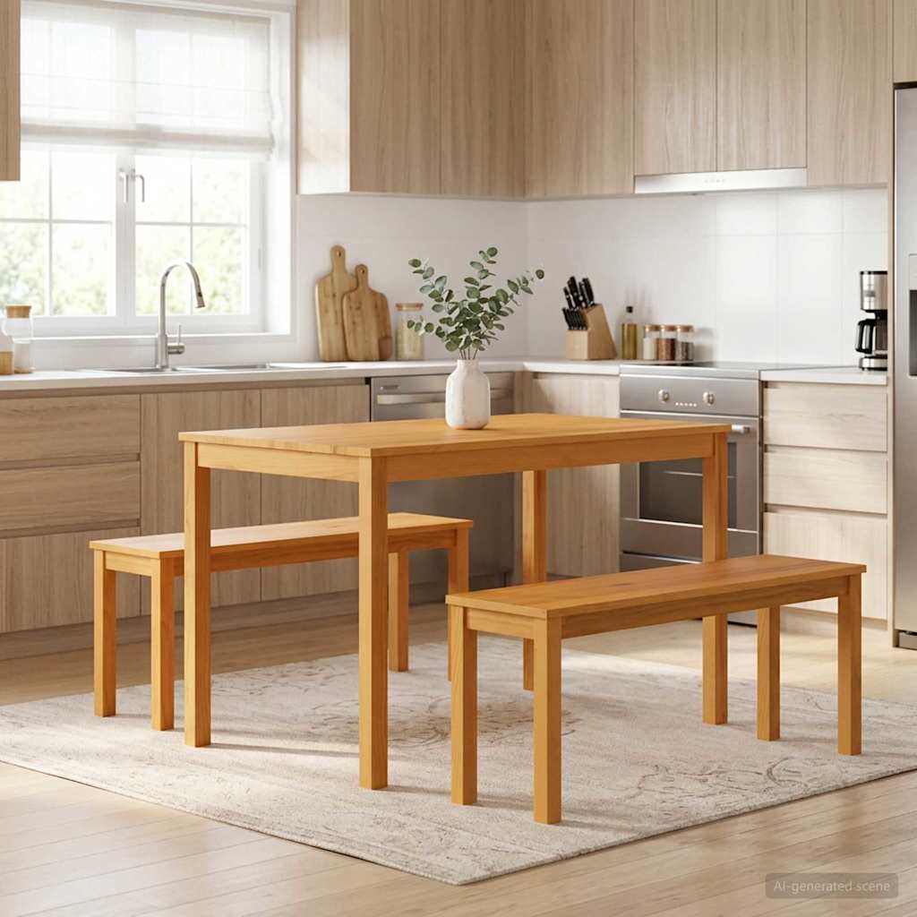 Spisestuesett 3 stk. Naturlig Massivt Eiketre