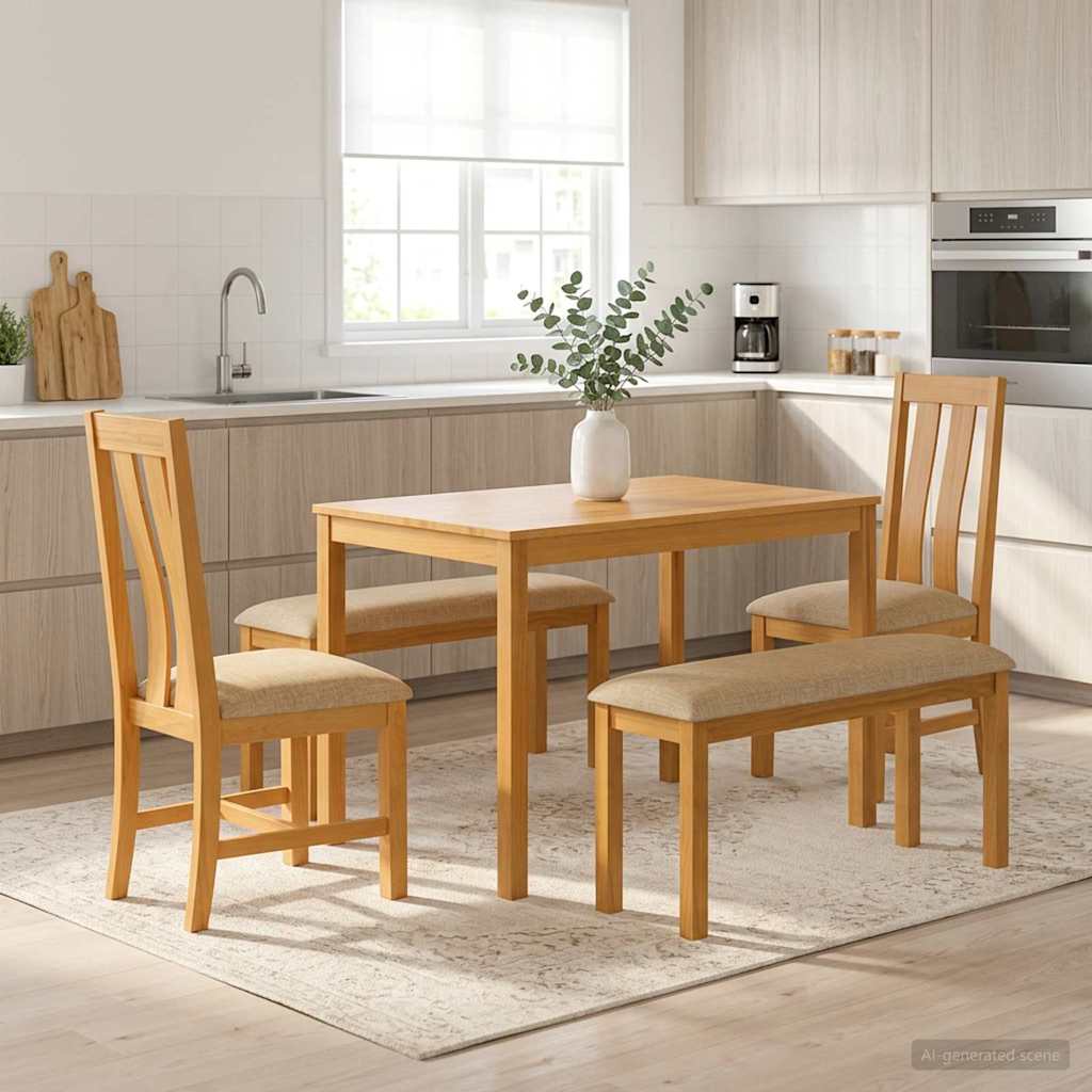 Spisestuesett 5 stk. Beige Massivt Eiketre