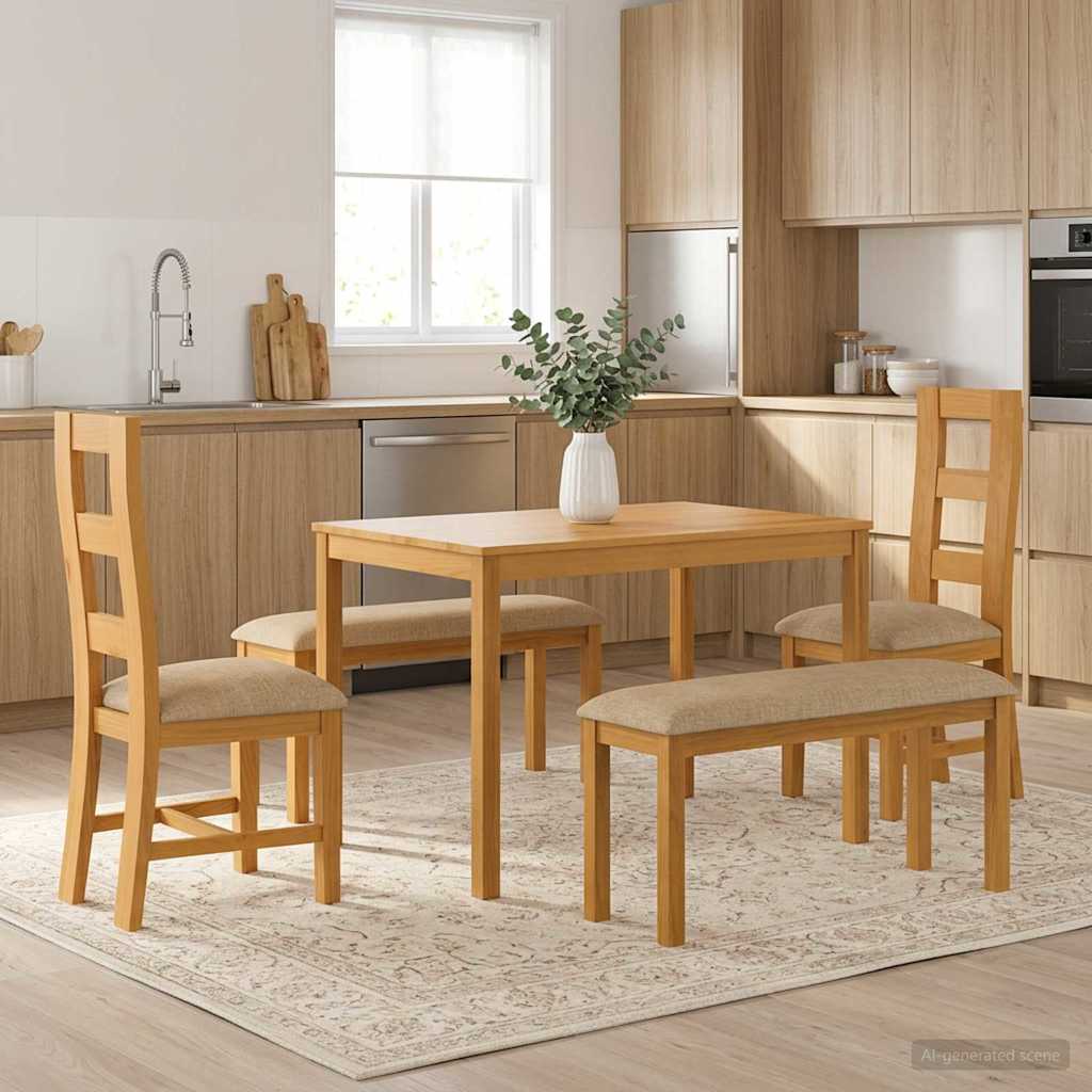 Spisestuesett 5 stk. Beige Massivt Eiketre
