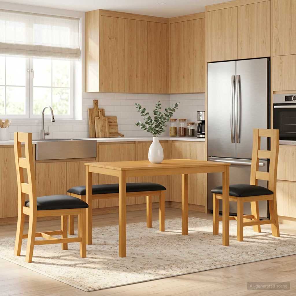 Spisestuesett 4 stk. Svart Massivt Eiketre
