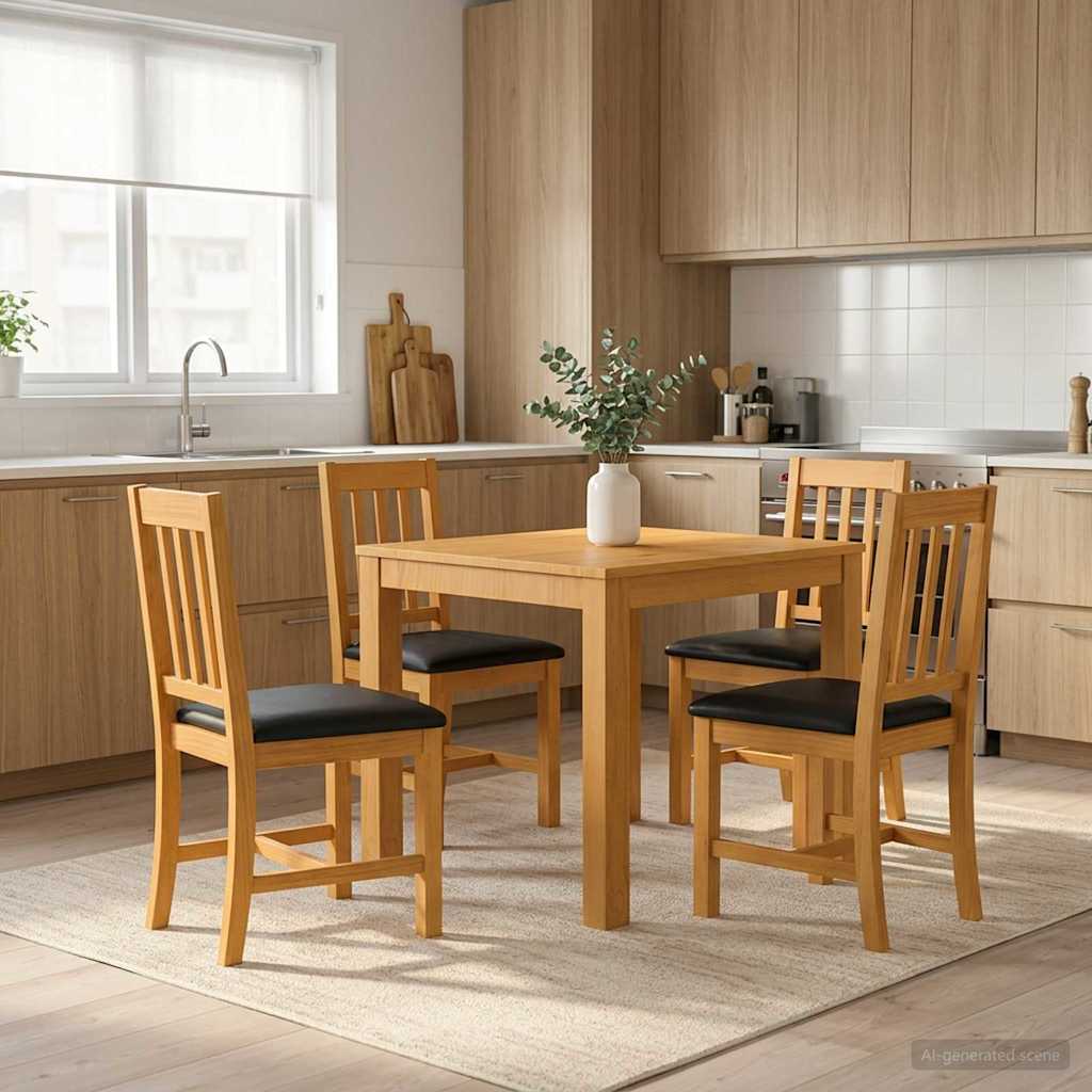 Spisestuesett 5 stk. Svart Massivt Eiketre