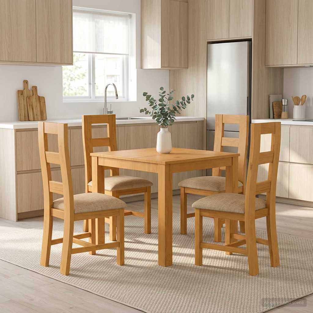 Spisestuesett 5 stk. Beige Massivt Eiketre
