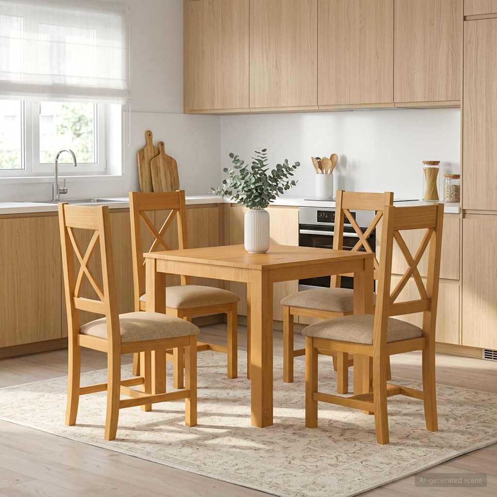 Spisestuesett 5 stk. Beige Massivt Eiketre