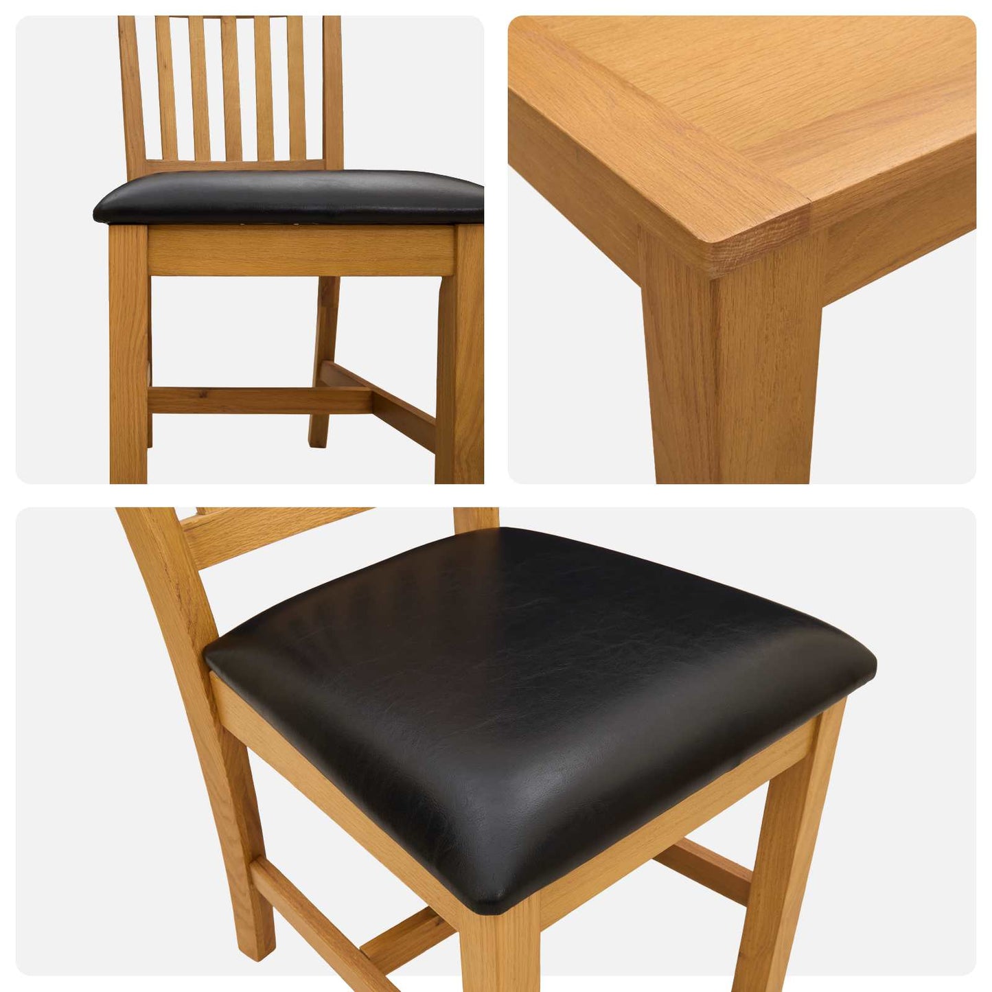 Spisestuesett 5 stk. Svart Massivt Eiketre