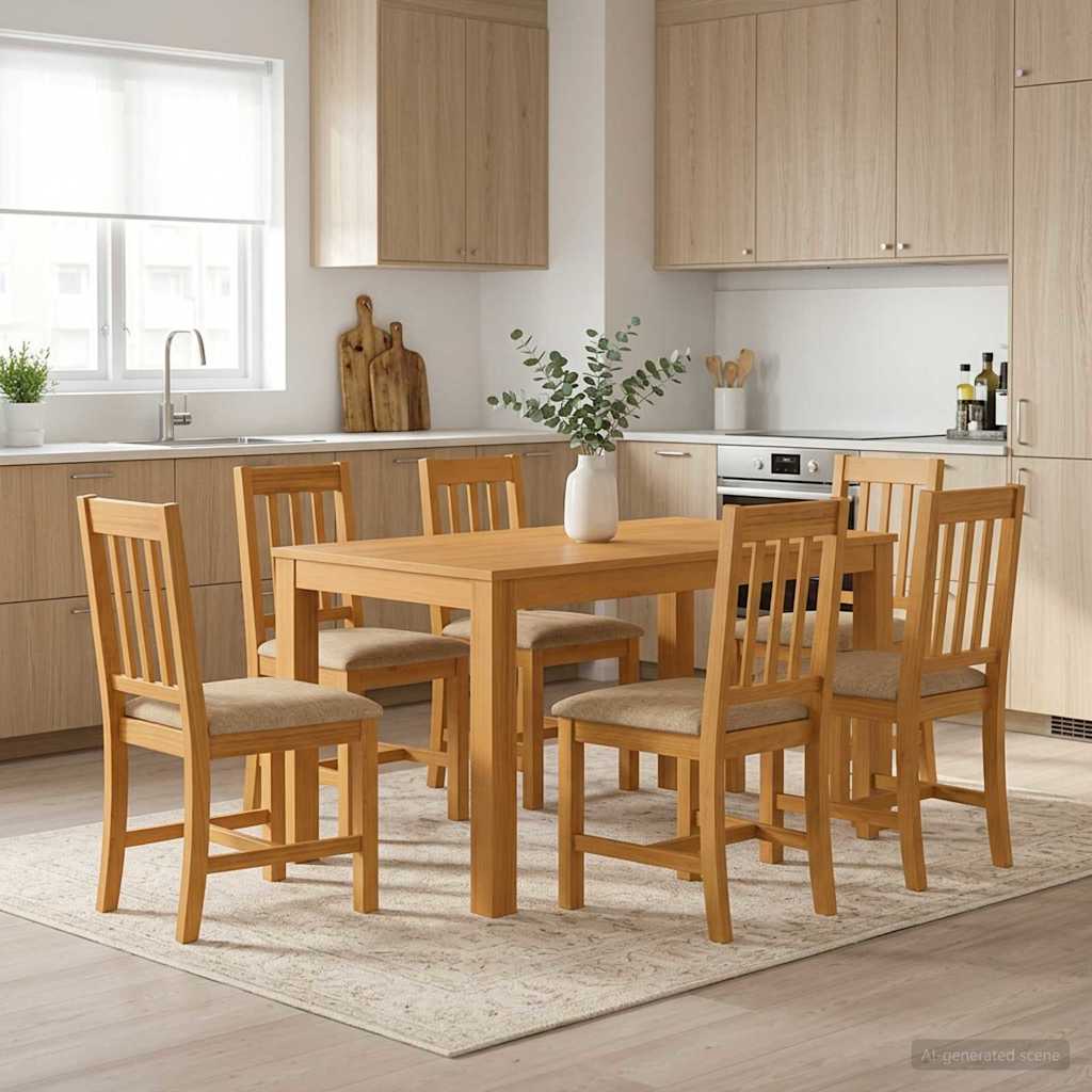 Spisestuesett 7 stk. Beige Massivt Eiketre