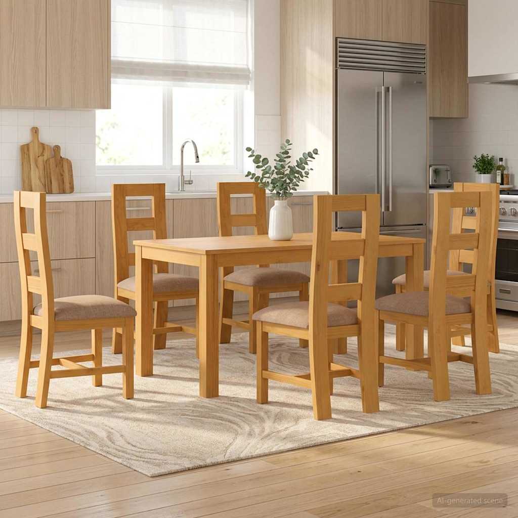 Spisestuesett 7 stk. Grå Massivt Eiketre