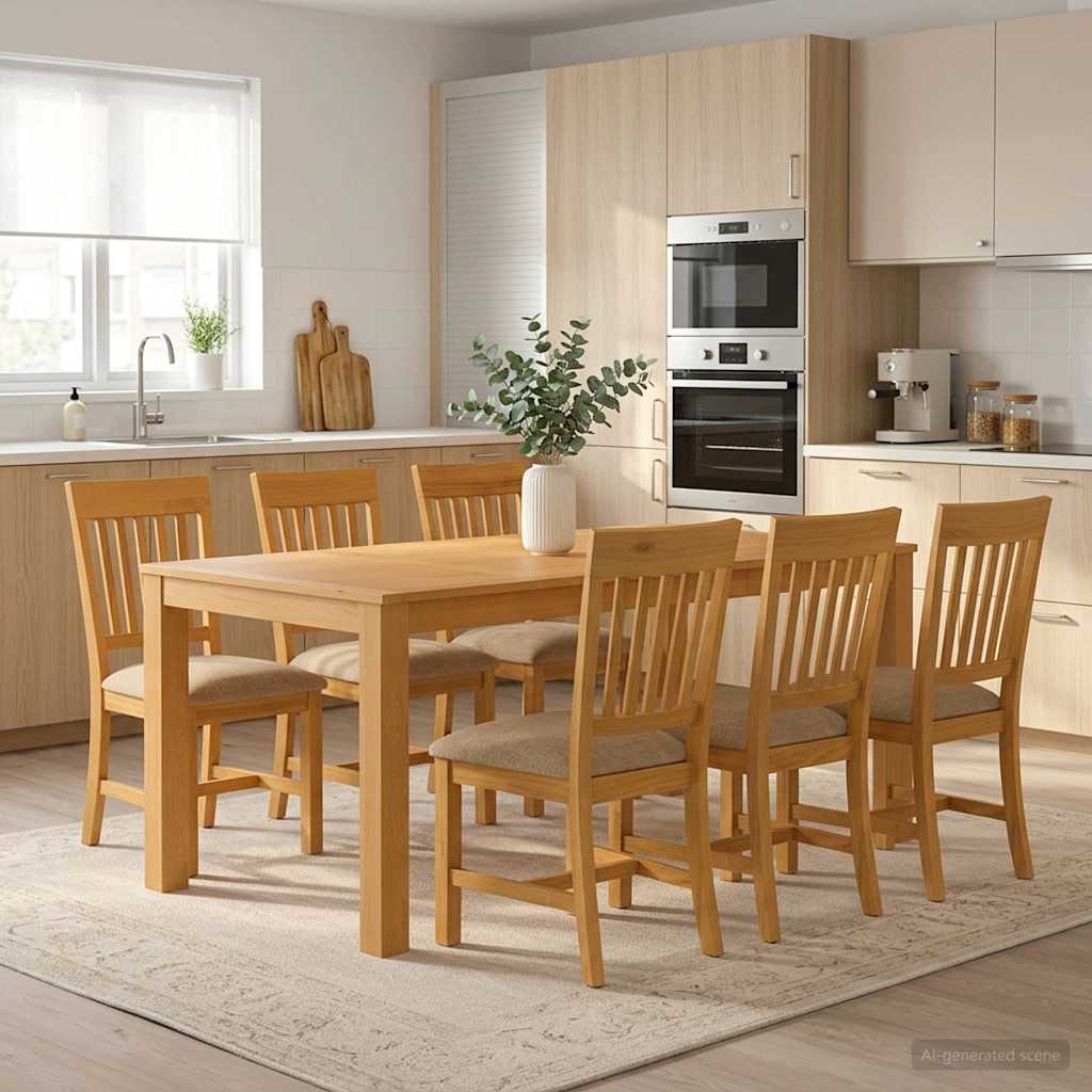 Spisestuesett 7 stk. Beige Massivt Eiketre