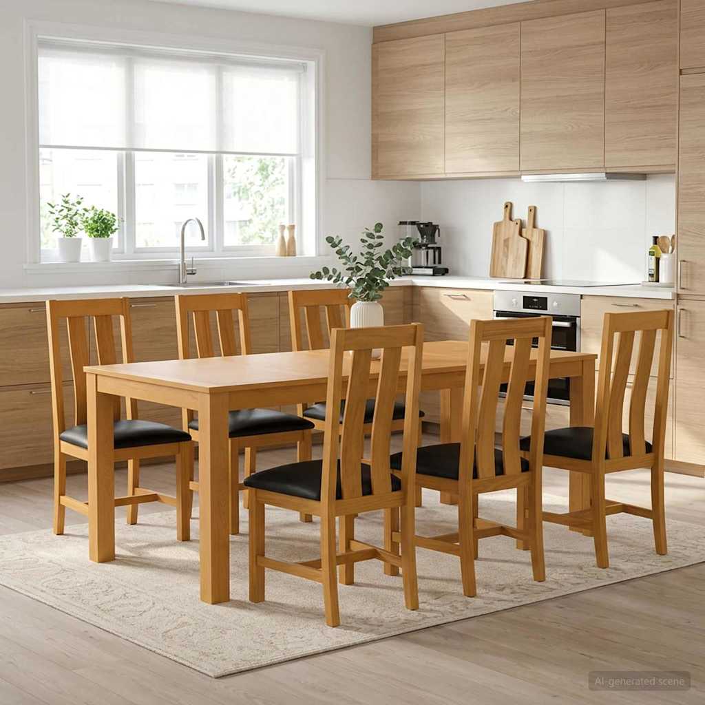 Spisestuesett 7 stk. Svart Massivt Eiketre