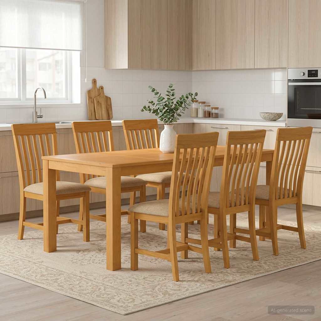 Spisestuesett 7 stk. Beige Massivt Eiketre