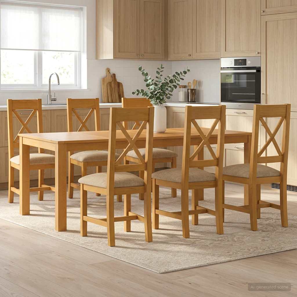 Spisestuesett 7 stk. Beige Massivt Eiketre