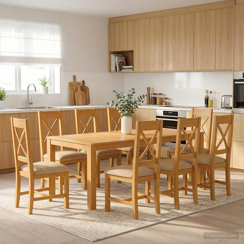 Spisestuesett 9 stk. Beige Massivt Eiketre