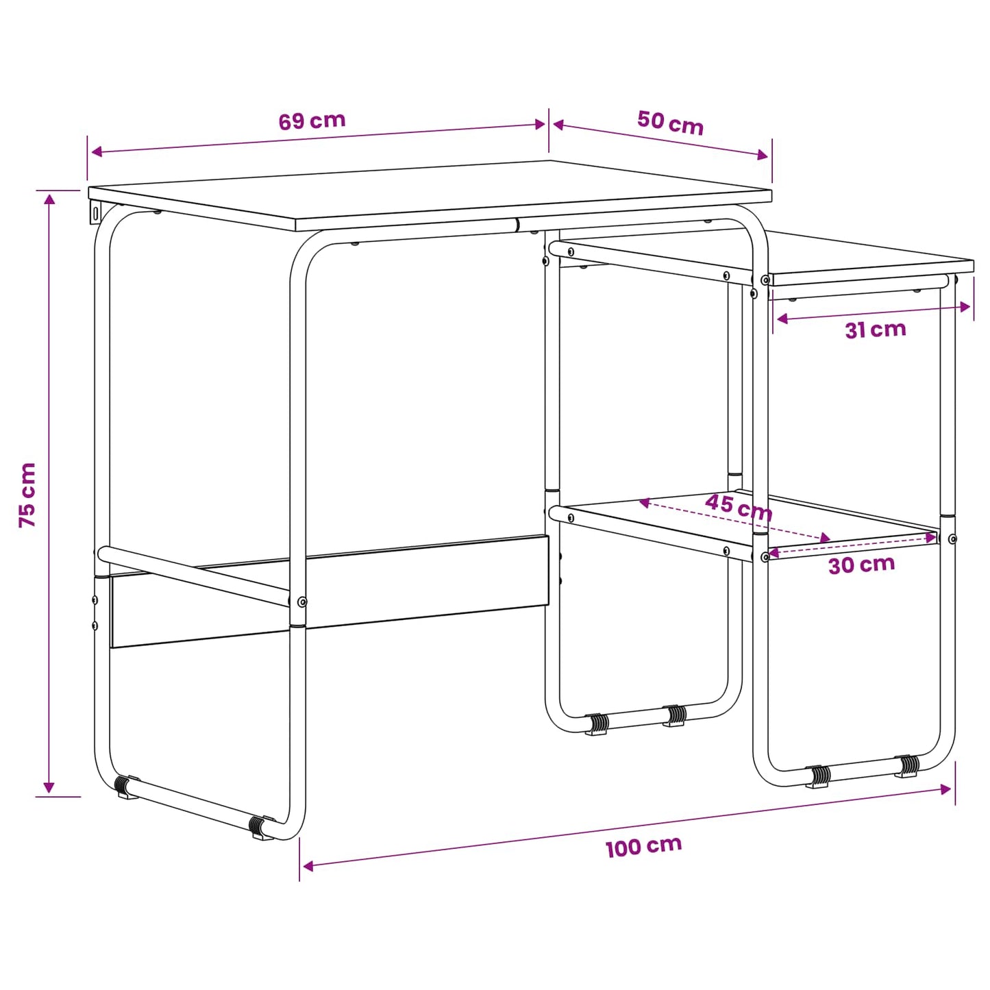 Skrivebord med lagring Svart eik 100 x 50 x 75 cm