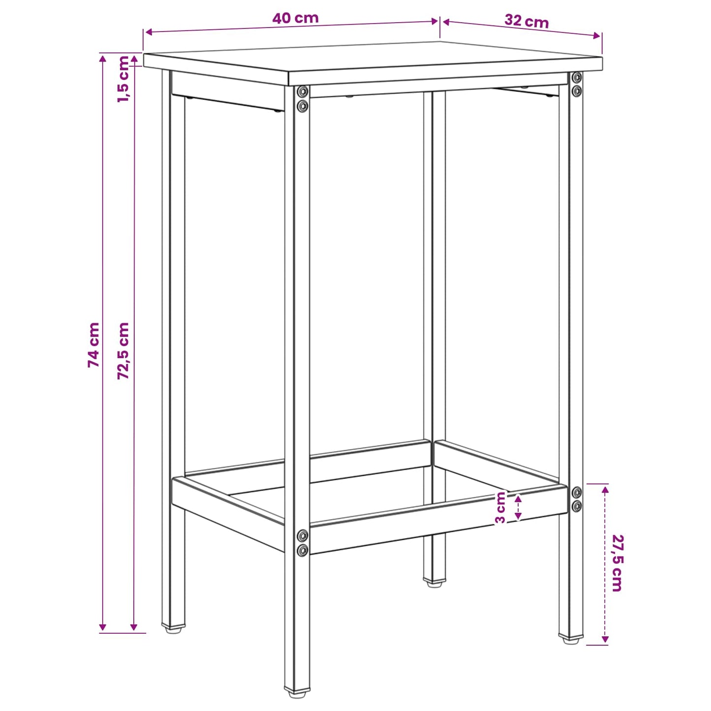 Barstol 2 stk. Røkt Eik 40 x 32 x 74 cm Konstruert tre
