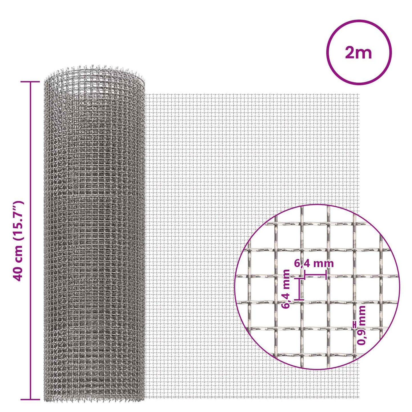 Maskeskjerm 40 x 200 cm 3 Mesh Rustfritt stål 201 Sølv