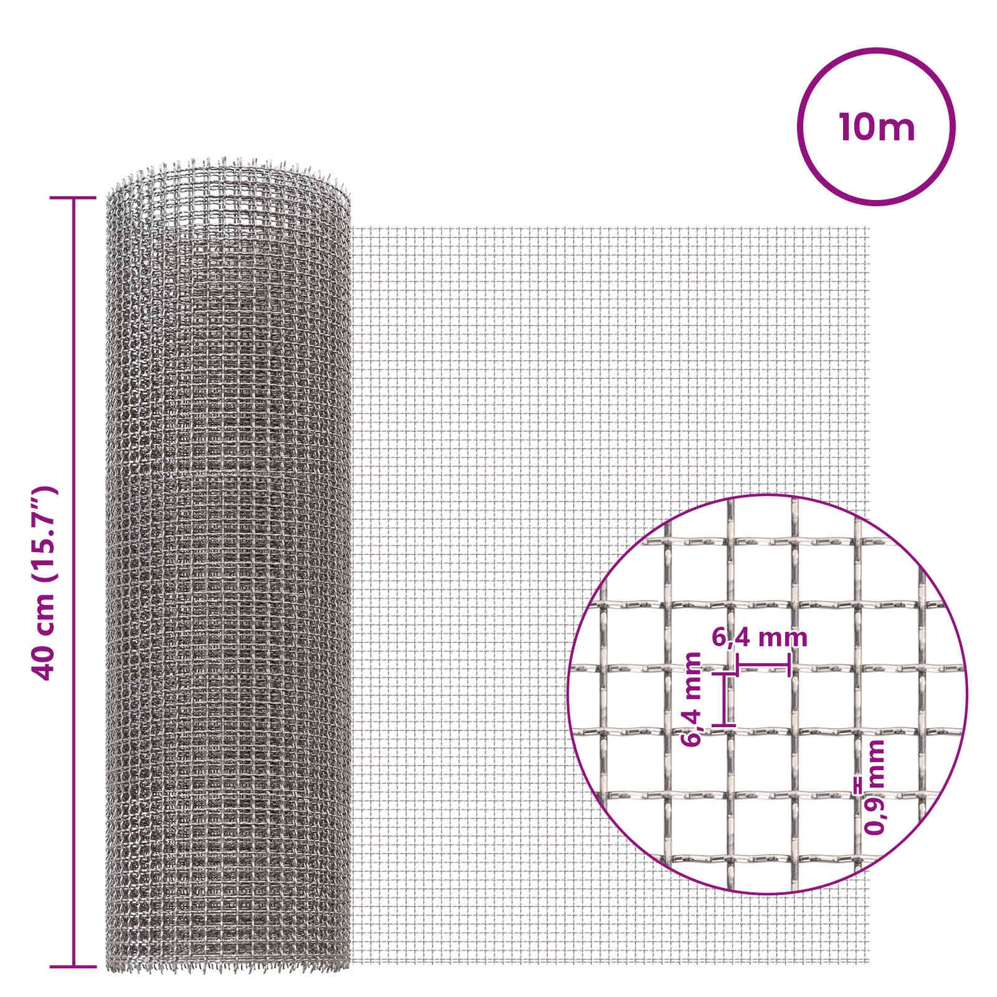 Maskeskjerm 40 x 1000 cm 3 Mesh Rustfritt stål 201 Sølv