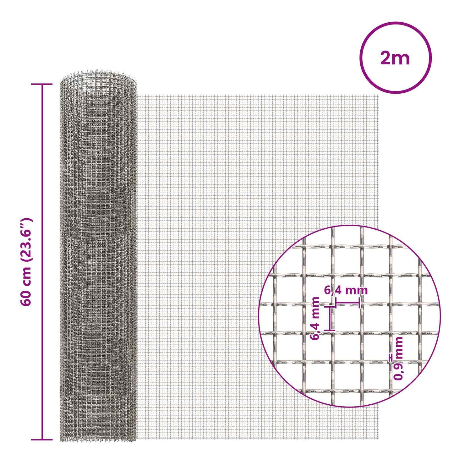 Maskeskjerm 60 x 200 cm 3 Mesh Rustfritt stål 201 Sølv