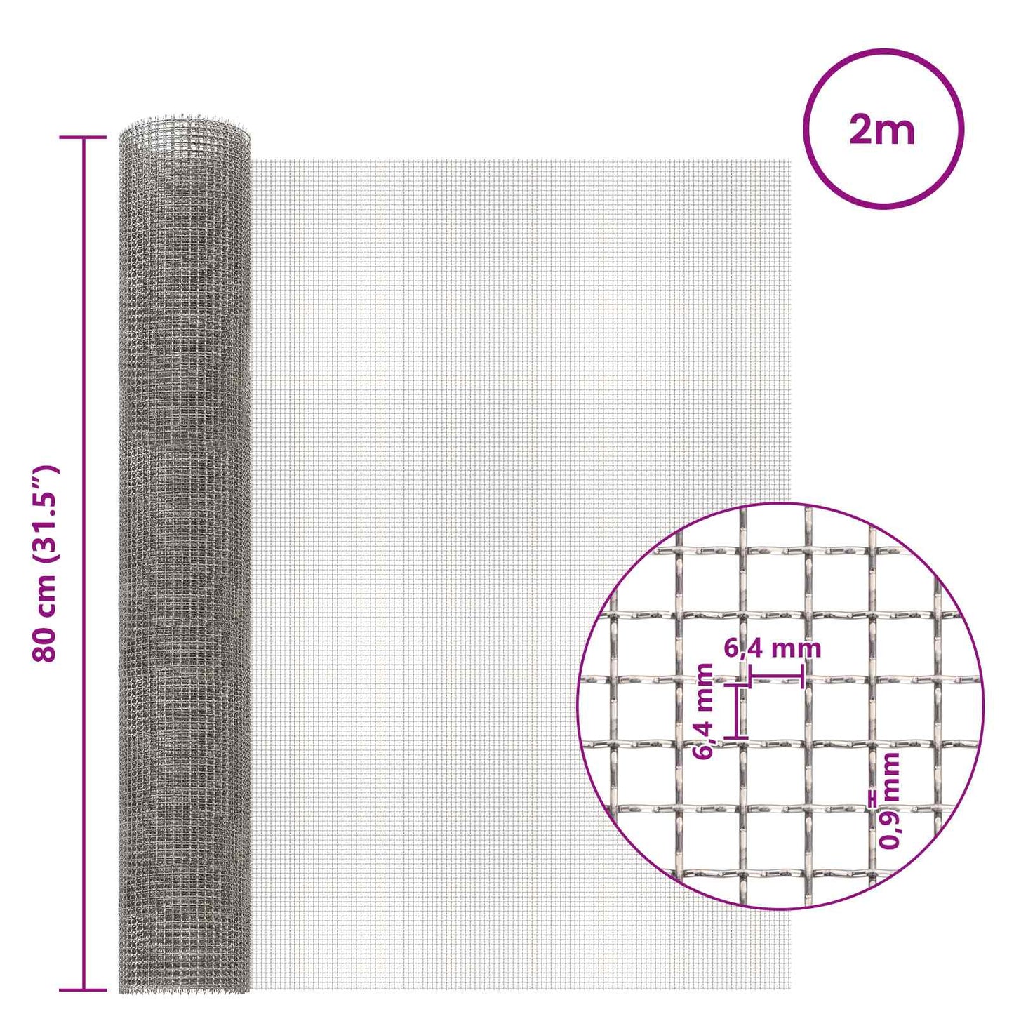 Maskeskjerm 80 x 200 cm 3 Mesh Rustfritt stål 201 Sølv