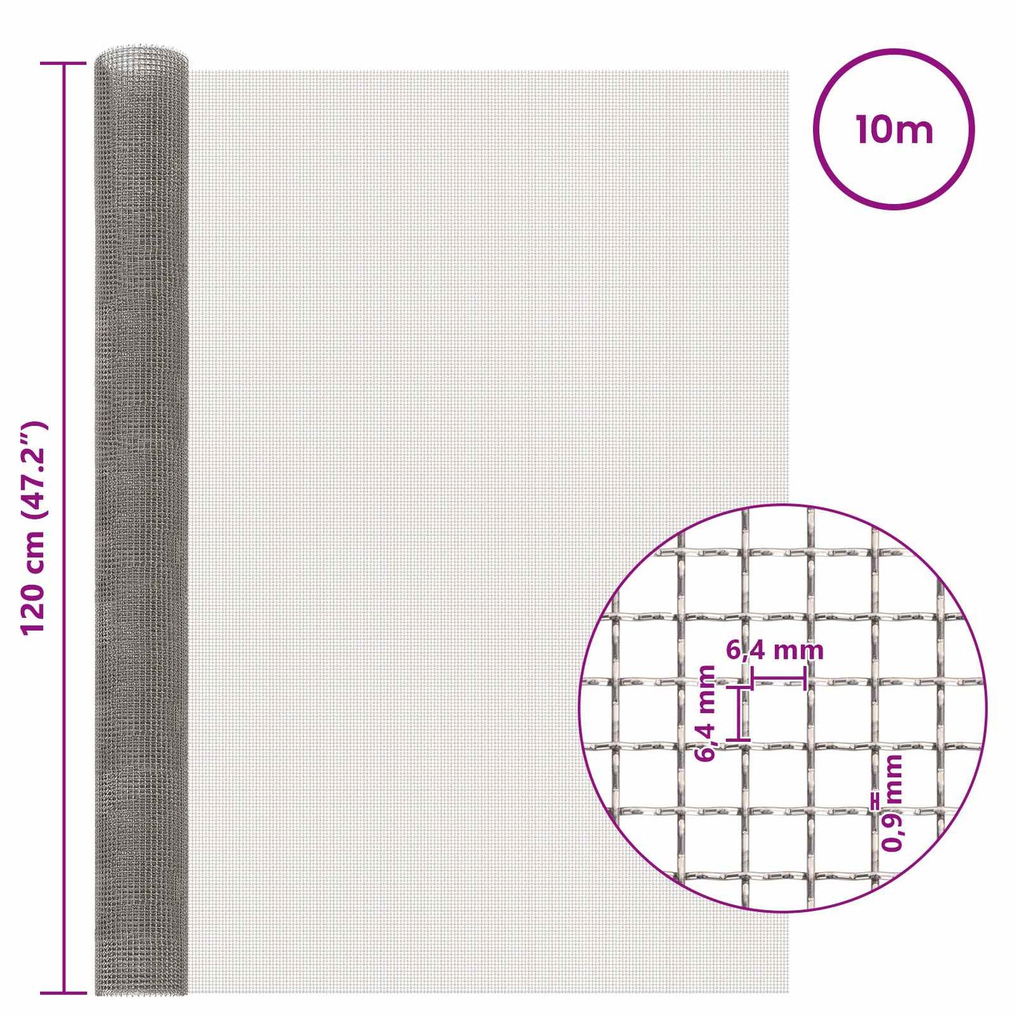 Maskeskjerm 120 x 1000 cm 3 Mesh Rustfritt stål 201 Sølv