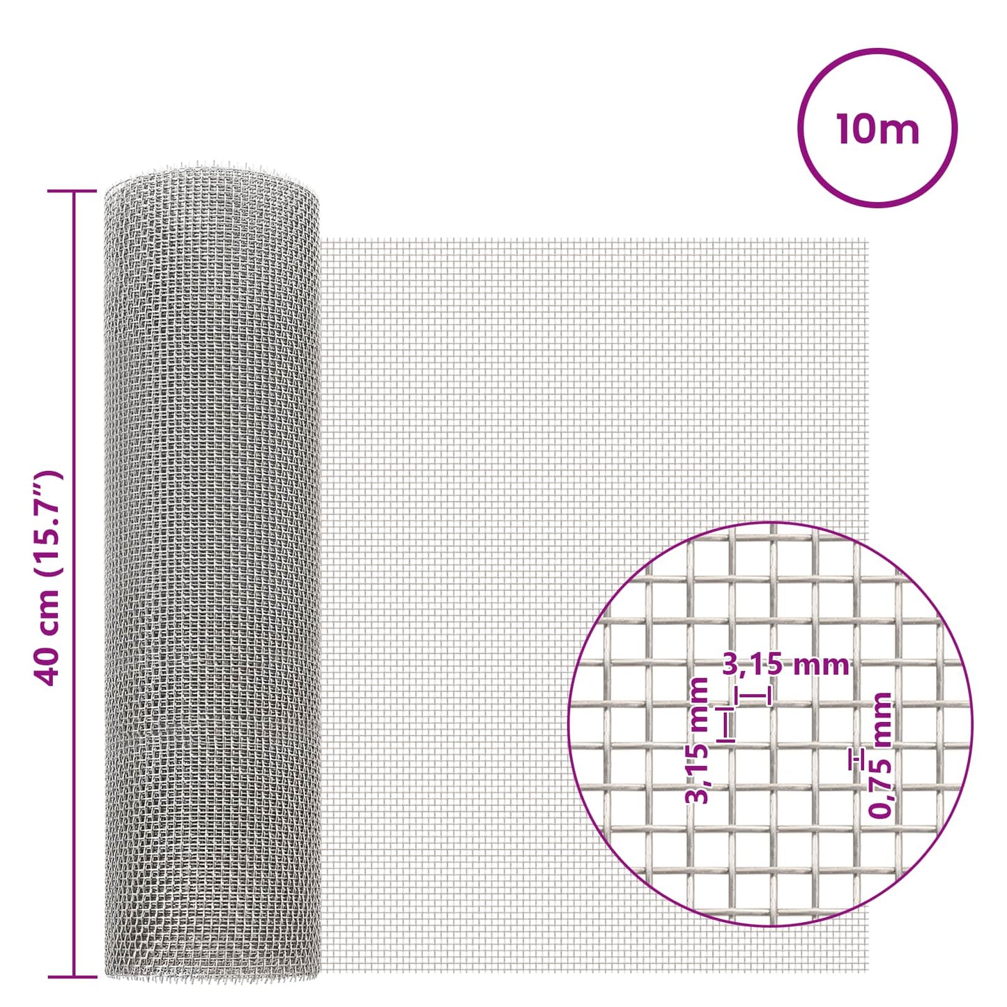 Maskeskjerm 40 x 1000 cm 6 Mesh Rustfritt stål 201 Sølv