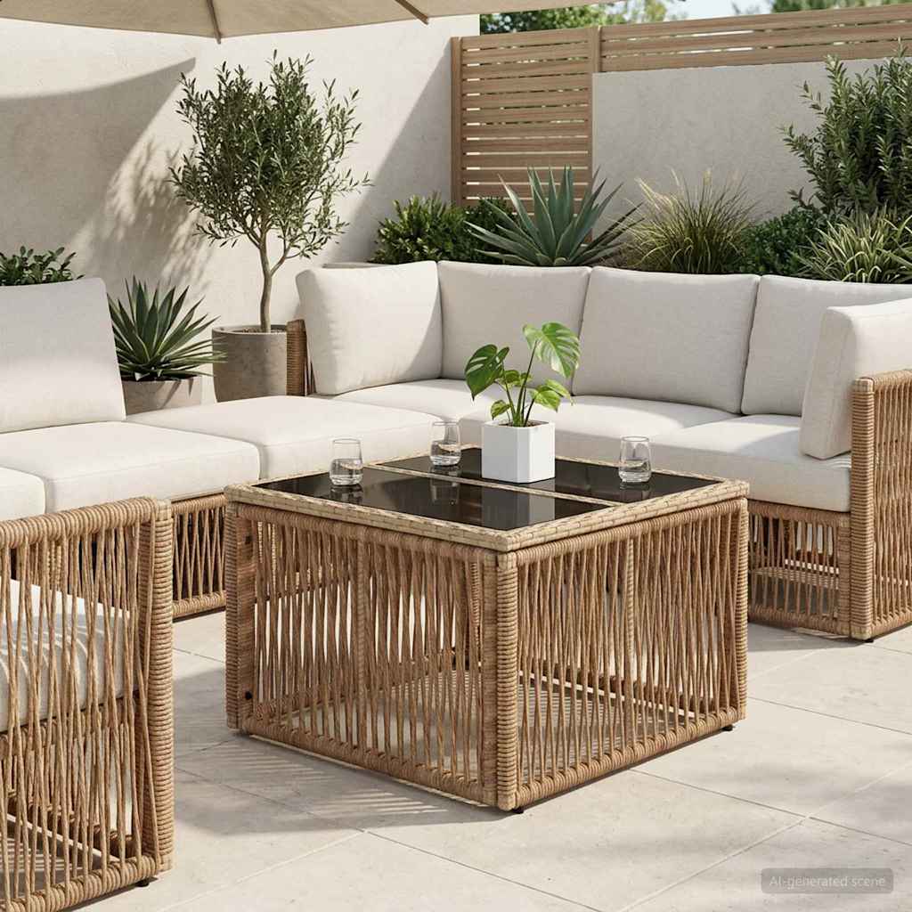 Hagebord Beige og svart 55 x 55 x 37 cm PE Rattan og Glass