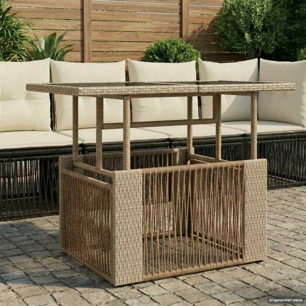 Hagebord Beige 100 x 55 x 37 cm PE Rattan og Glass