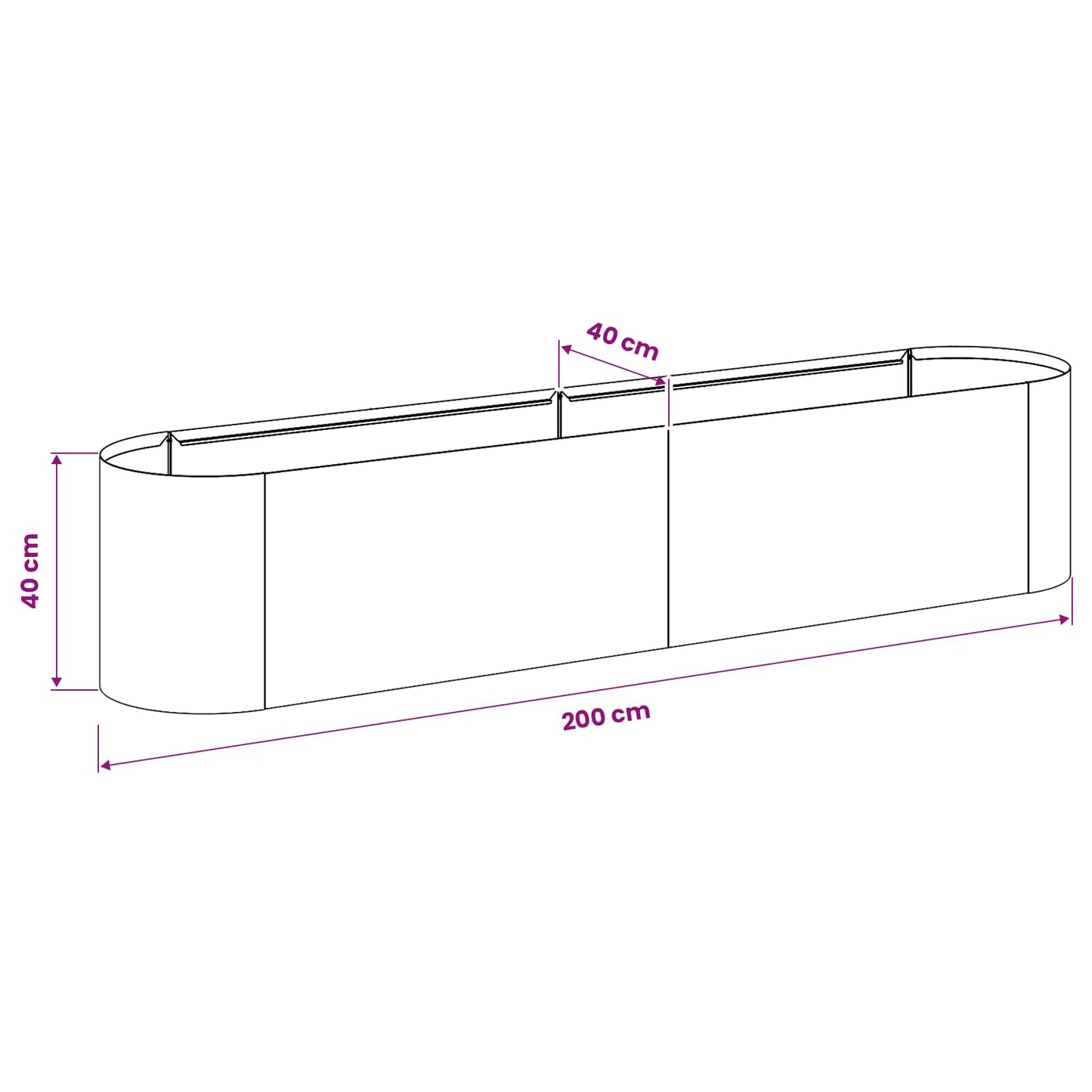 Hevet Hagebed Antrasitt 200 x 40 x 40 cm