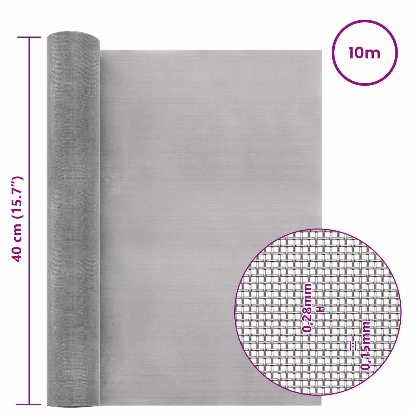 Maskeskjerm 40 x 1000 cm 60 Mesh Rustfritt stål 201 Sølv
