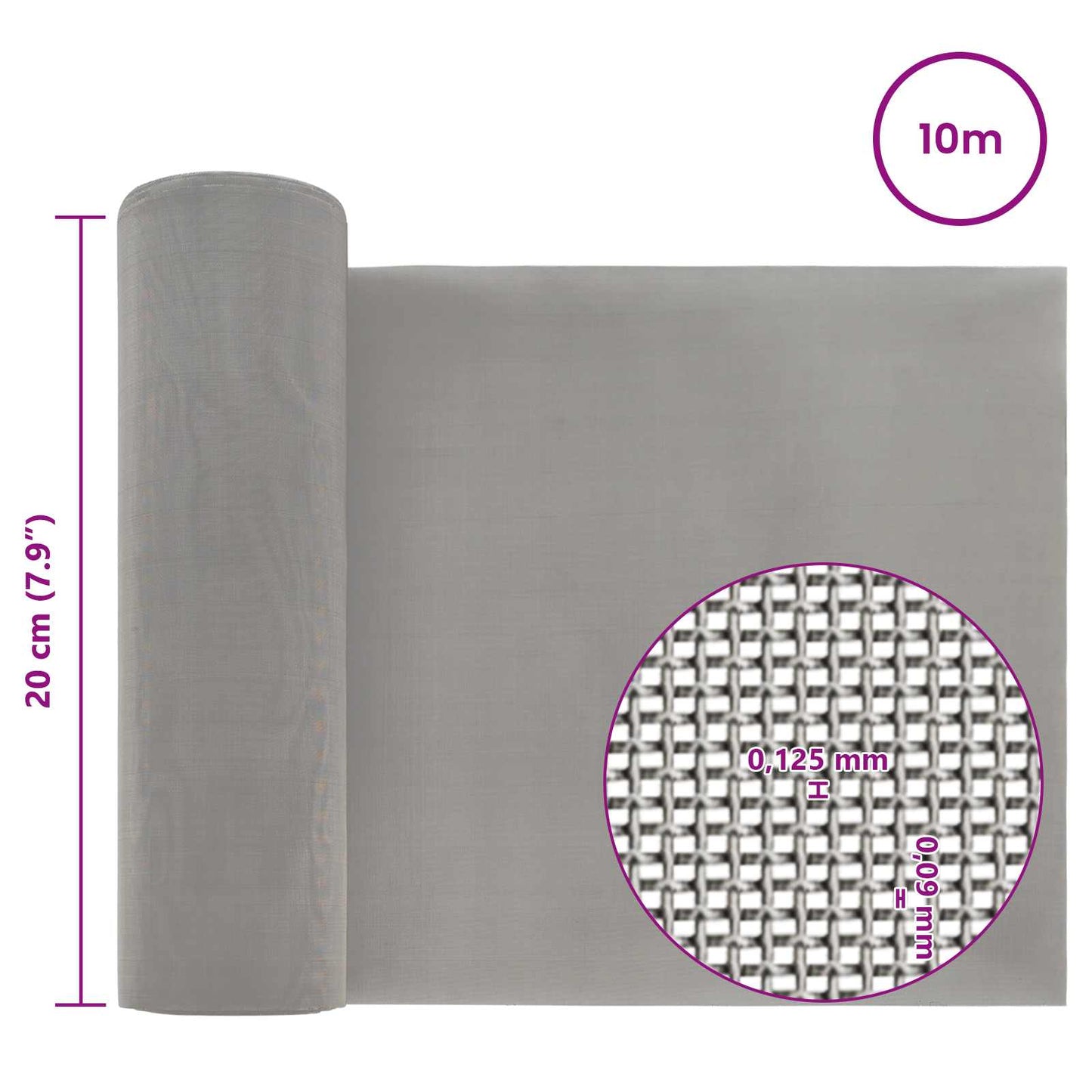 Maskeskjerm 20 x 1000 cm 120 Mesh Rustfritt stål 201 Sølv