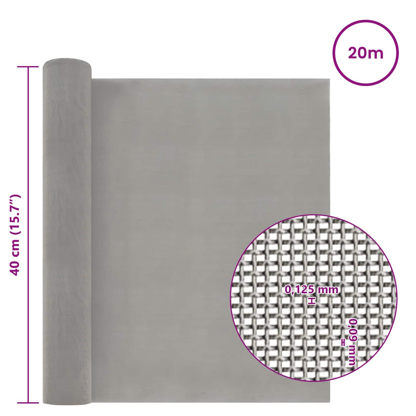 Maskeskjerm 40 x 2000 cm 120 Mesh Rustfritt stål 201 Sølv