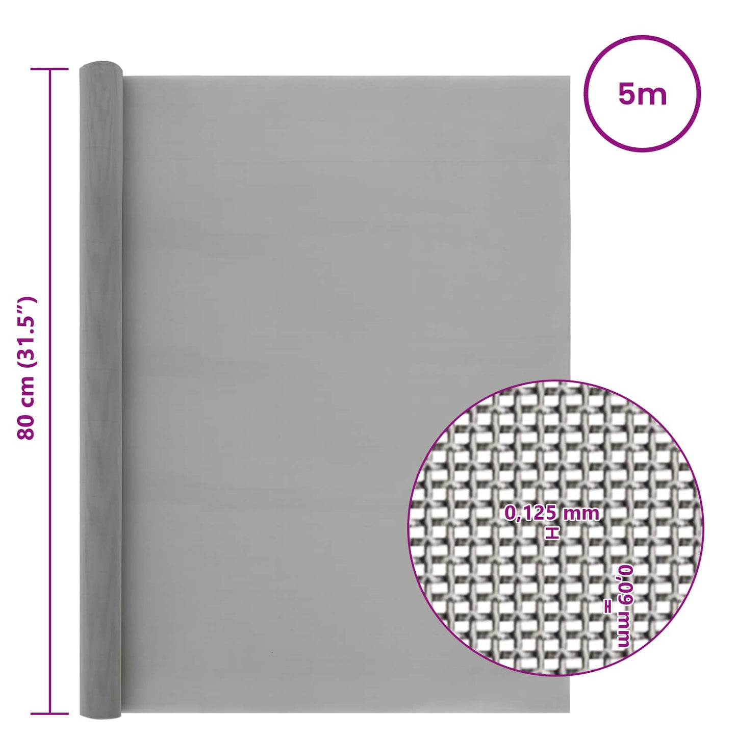Maskeskjerm 80 x 500 cm 120 Mesh Rustfritt stål 201 Sølv