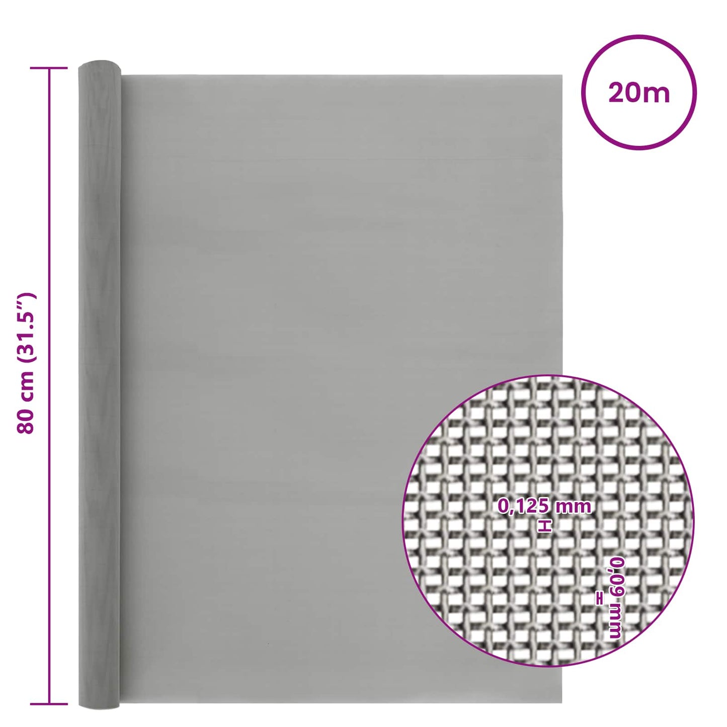 Maskeskjerm 80 x 2000 cm 120 Mesh Rustfritt stål 201 Sølv
