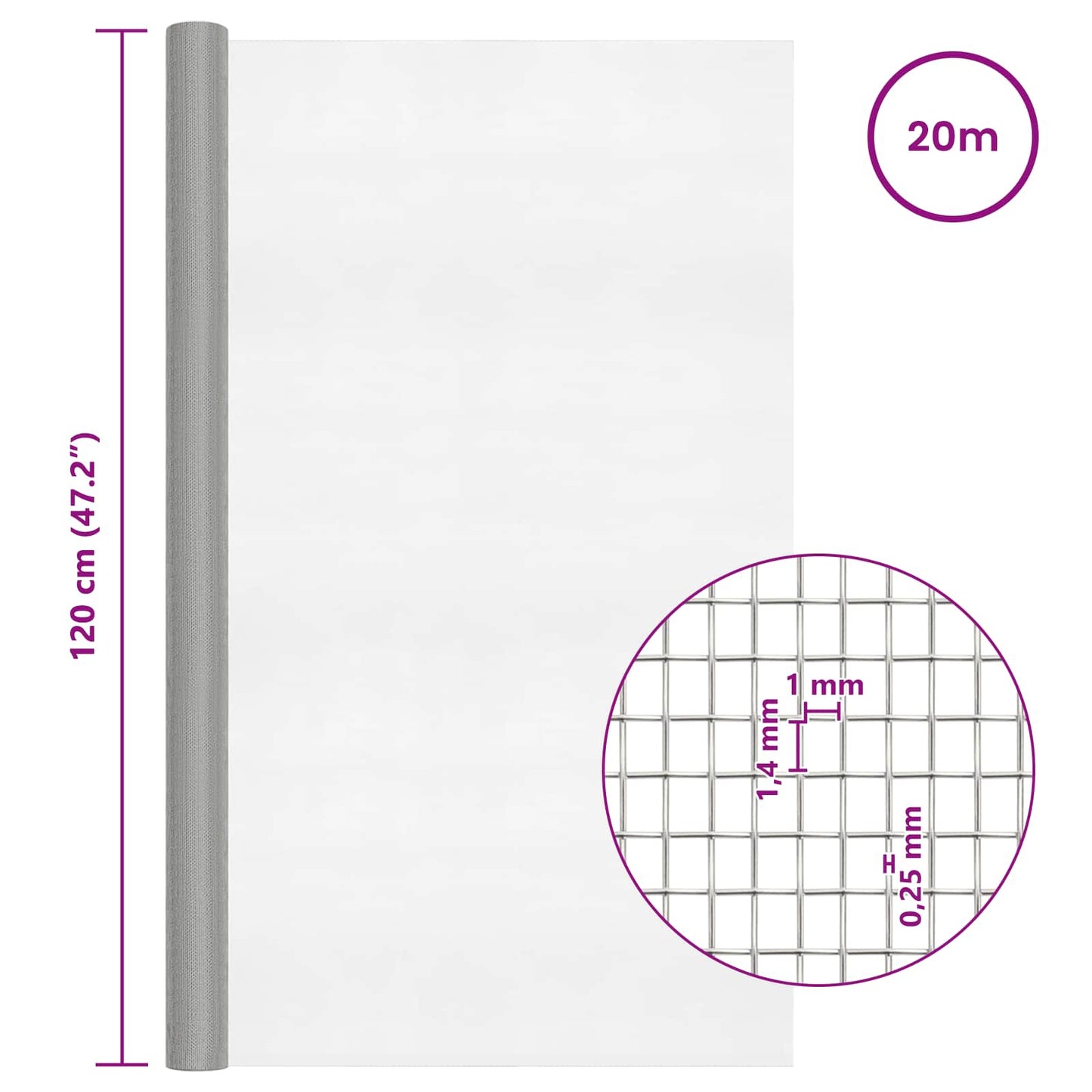 Maskeskjerm 120 x 2000 cm 18 mesh Rustfritt Stål 304 Sølv