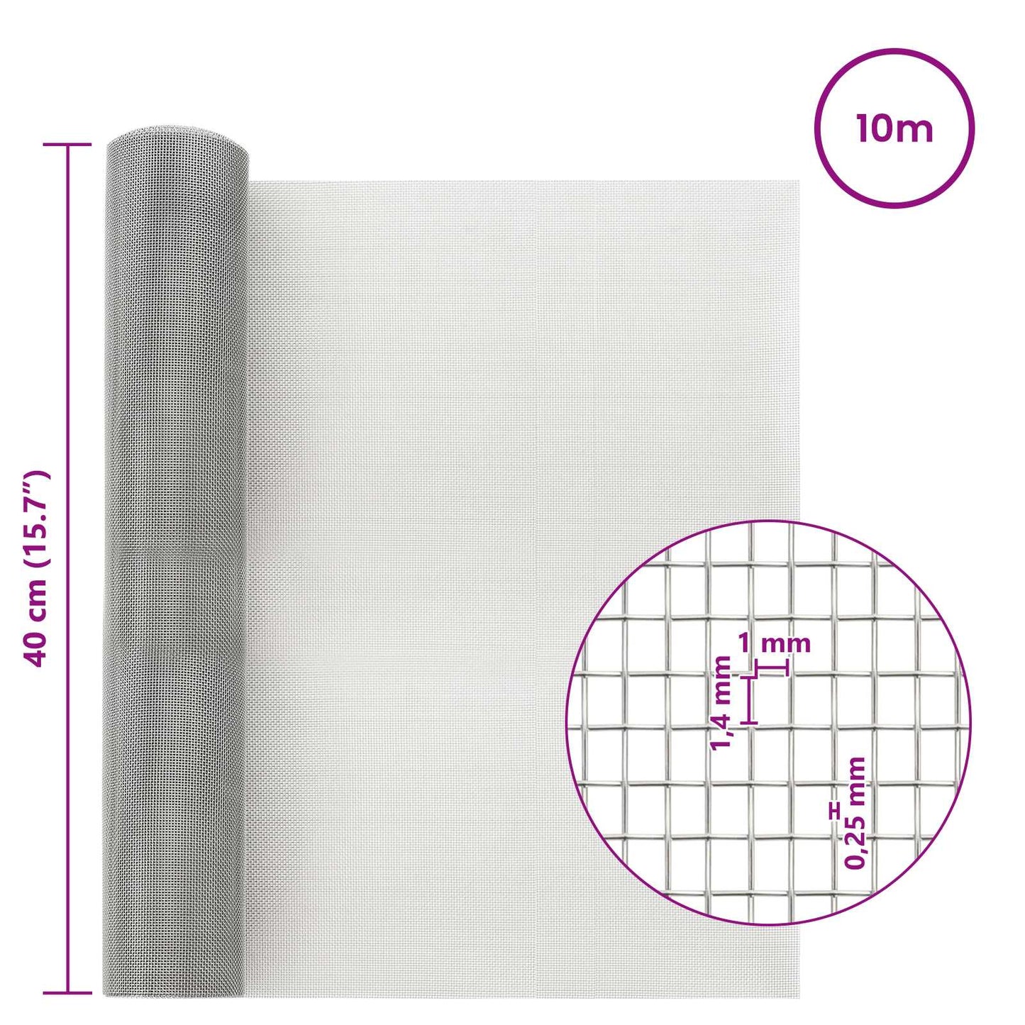 Maskeskjerm 40 x 1000 cm 18 mesh Rustfritt Stål 304 Sølv