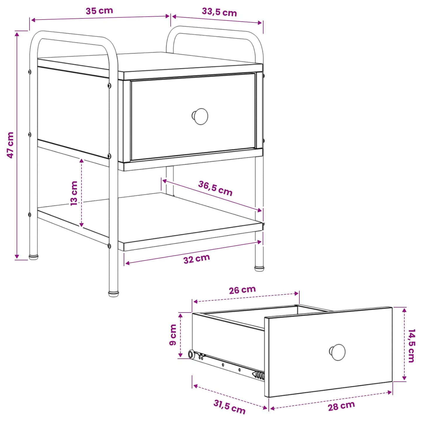 Nattbordskap Artisan eik 35 x 36,5 x 47 cm Konstruert tre