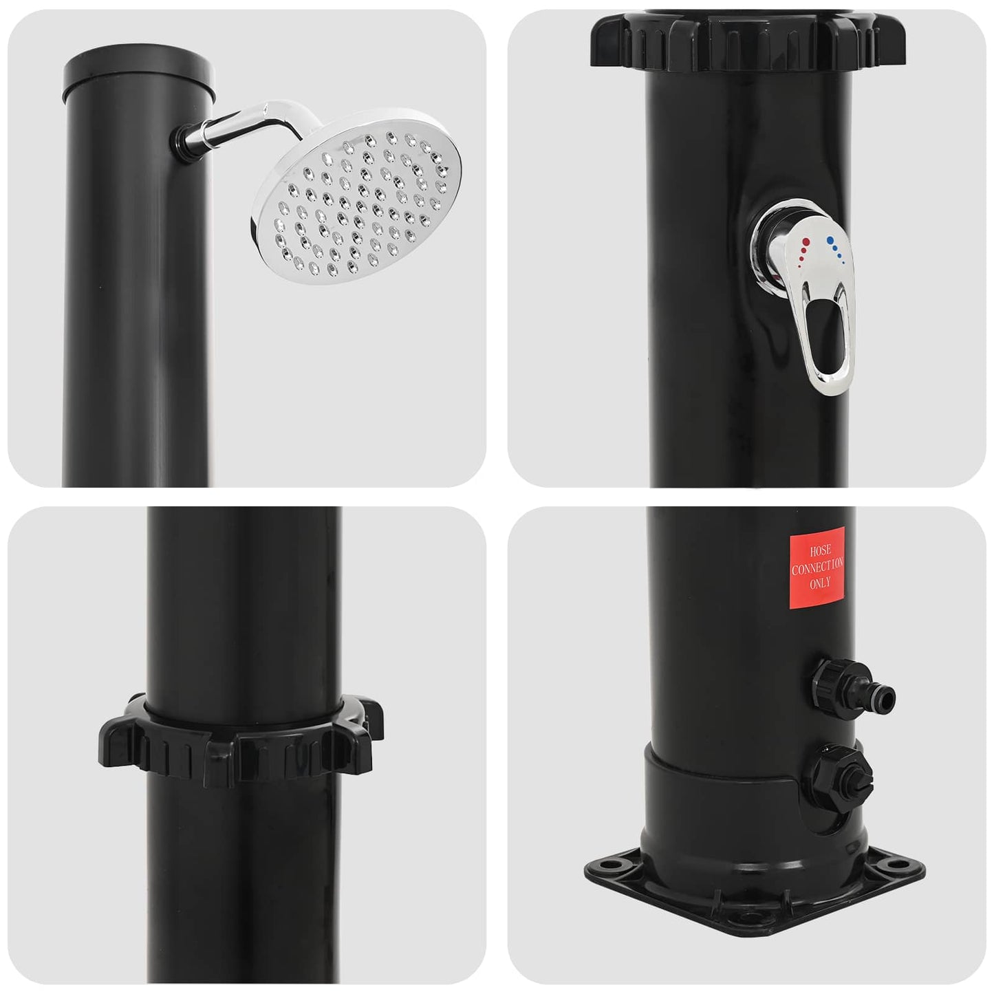 SolDusj med dusjhode og kran 20 l PVC, ABS, Sinklegering Svart