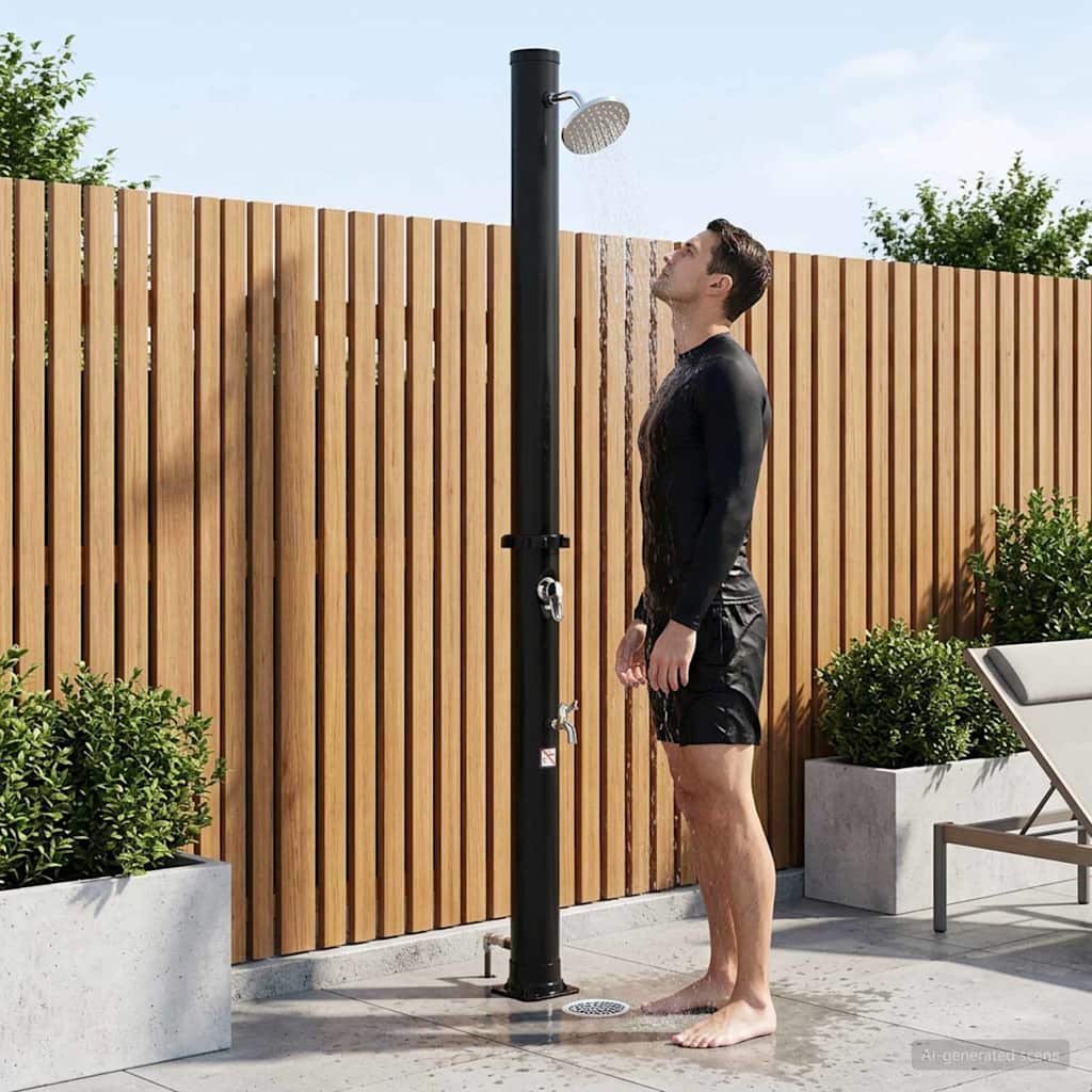 SolDusj med dusjhode og kran 20 l PVC, ABS, Sinklegering Svart