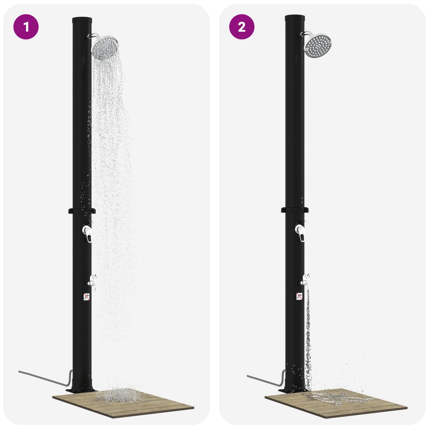 SolDusj med dusjhode og kran 20 l PVC, ABS, Sinklegering Svart