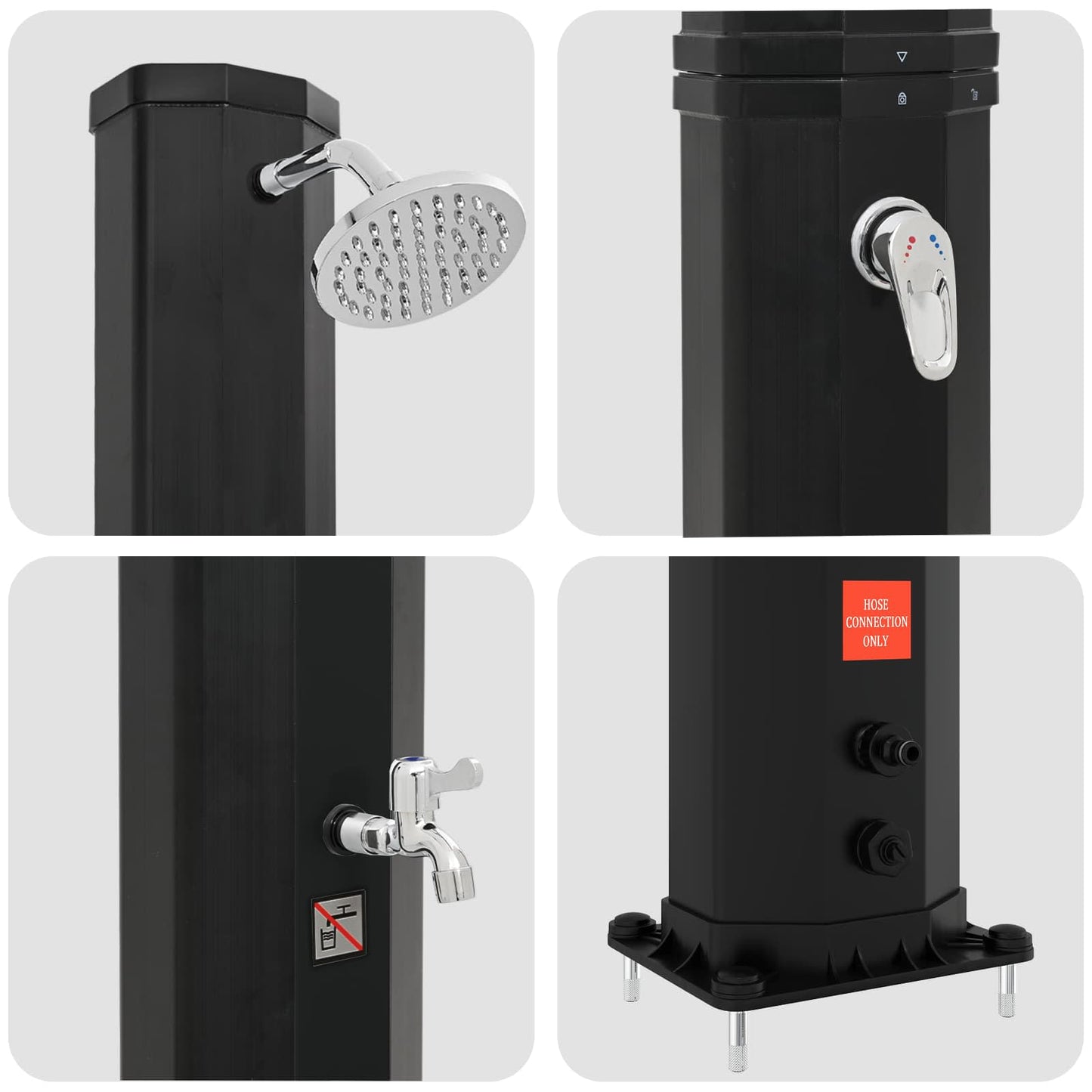 SolDusj med dusjhode og kran 40 l PVC, ABS, Sinklegering Svart