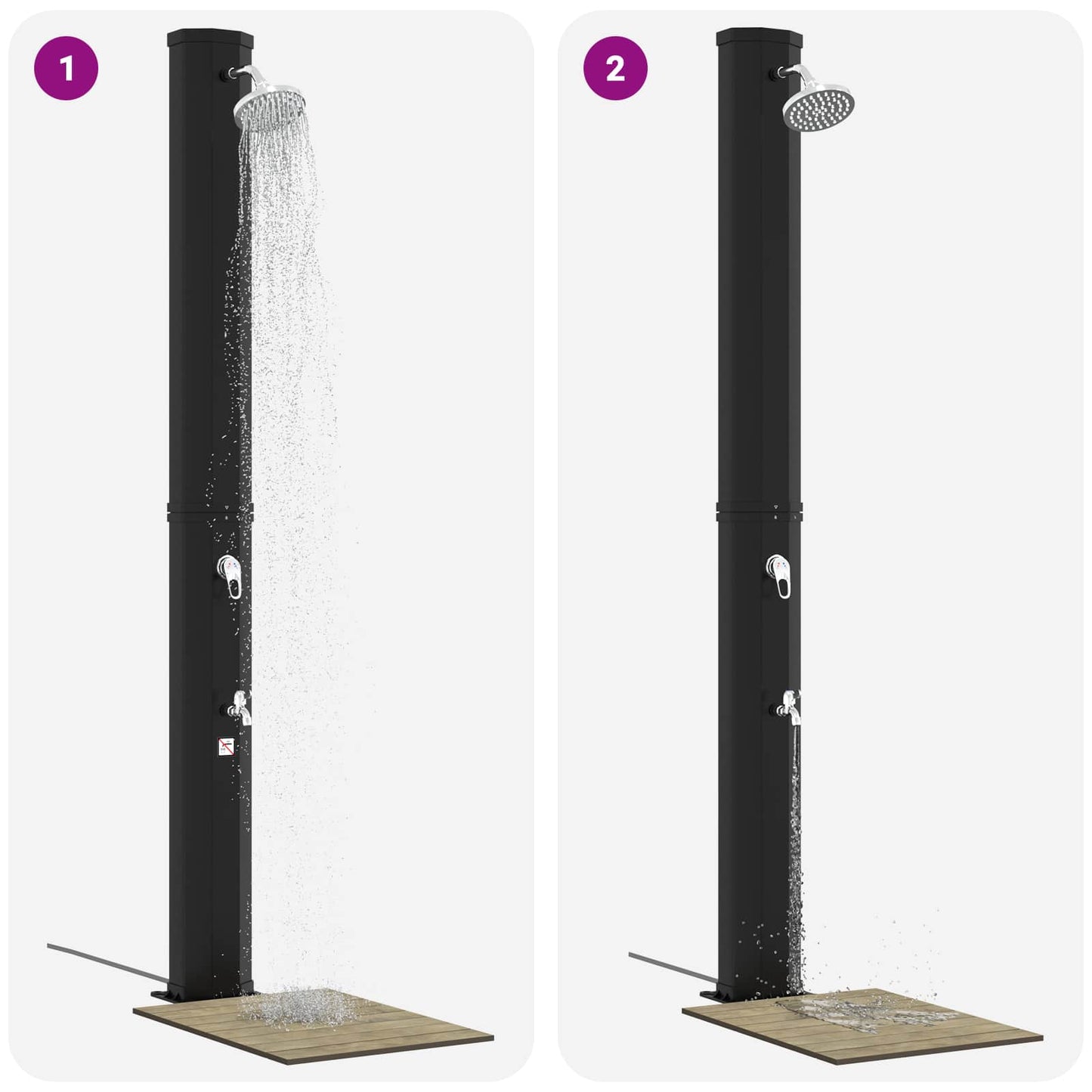 SolDusj med dusjhode og kran 40 l PVC, ABS, Sinklegering Svart