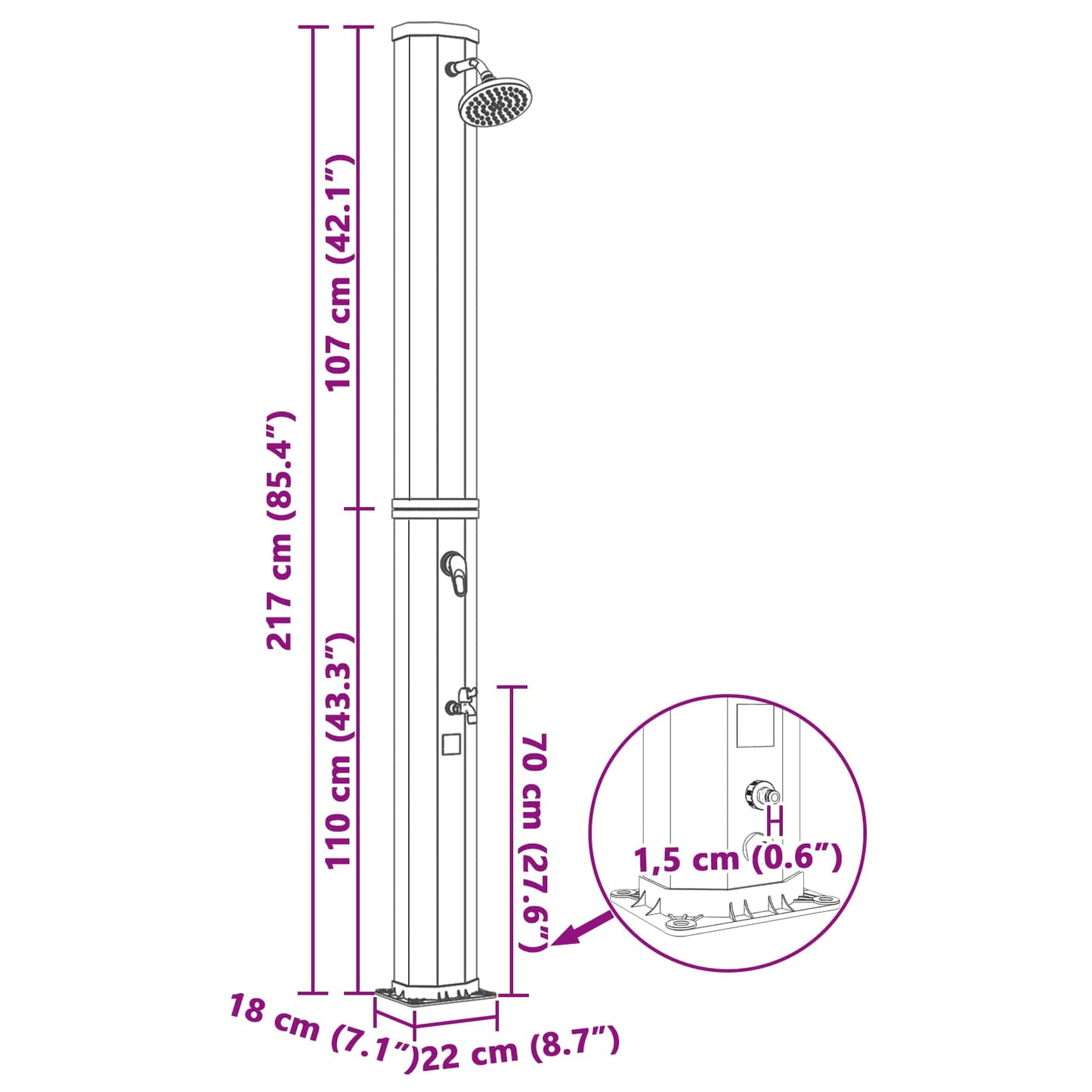 SolDusj med dusjhode og kran 40 l PVC, ABS, Sinklegering Svart