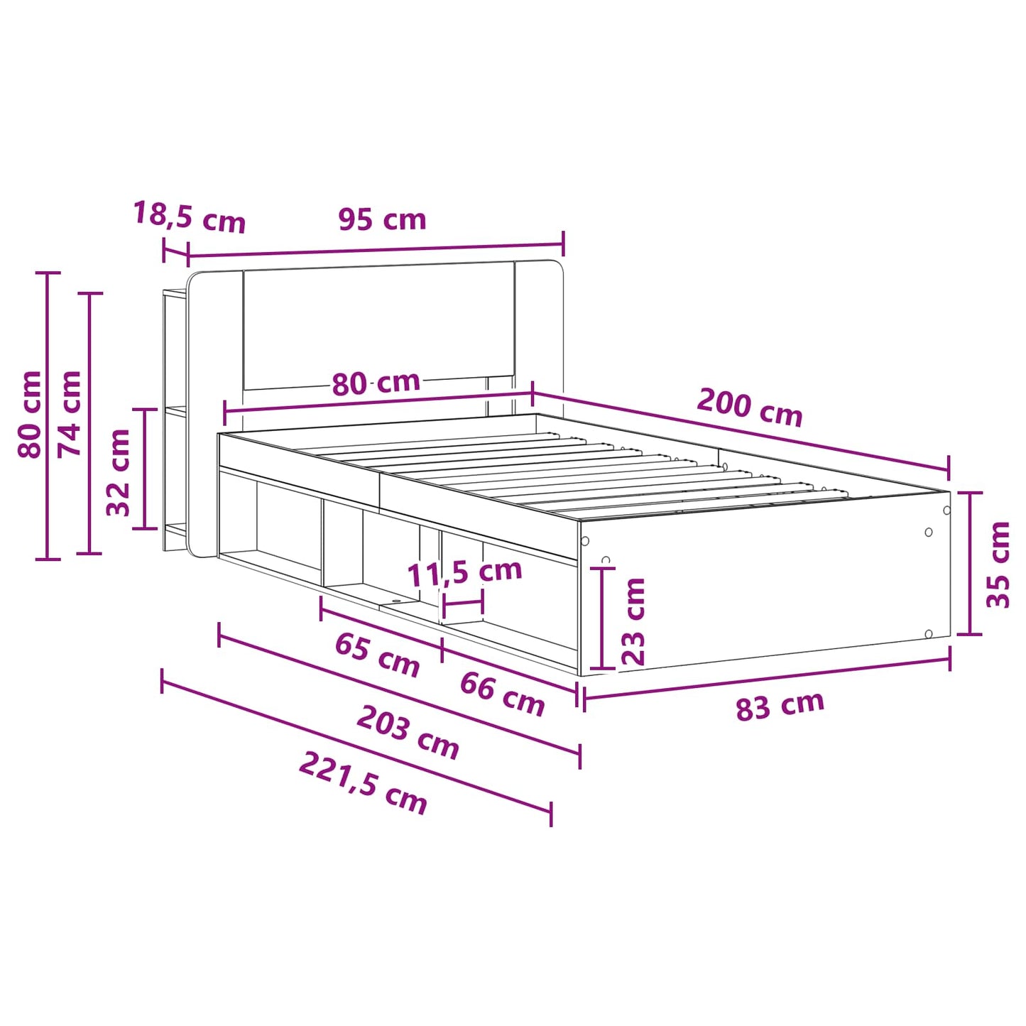 Sengeramme med oppbevaring Hvit 80 x 200 cm Konstruert tre
