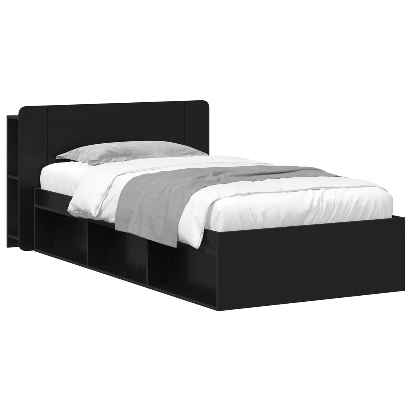 Sengeramme med oppbevaring Svart 90 x 190 cm Konstruert tre