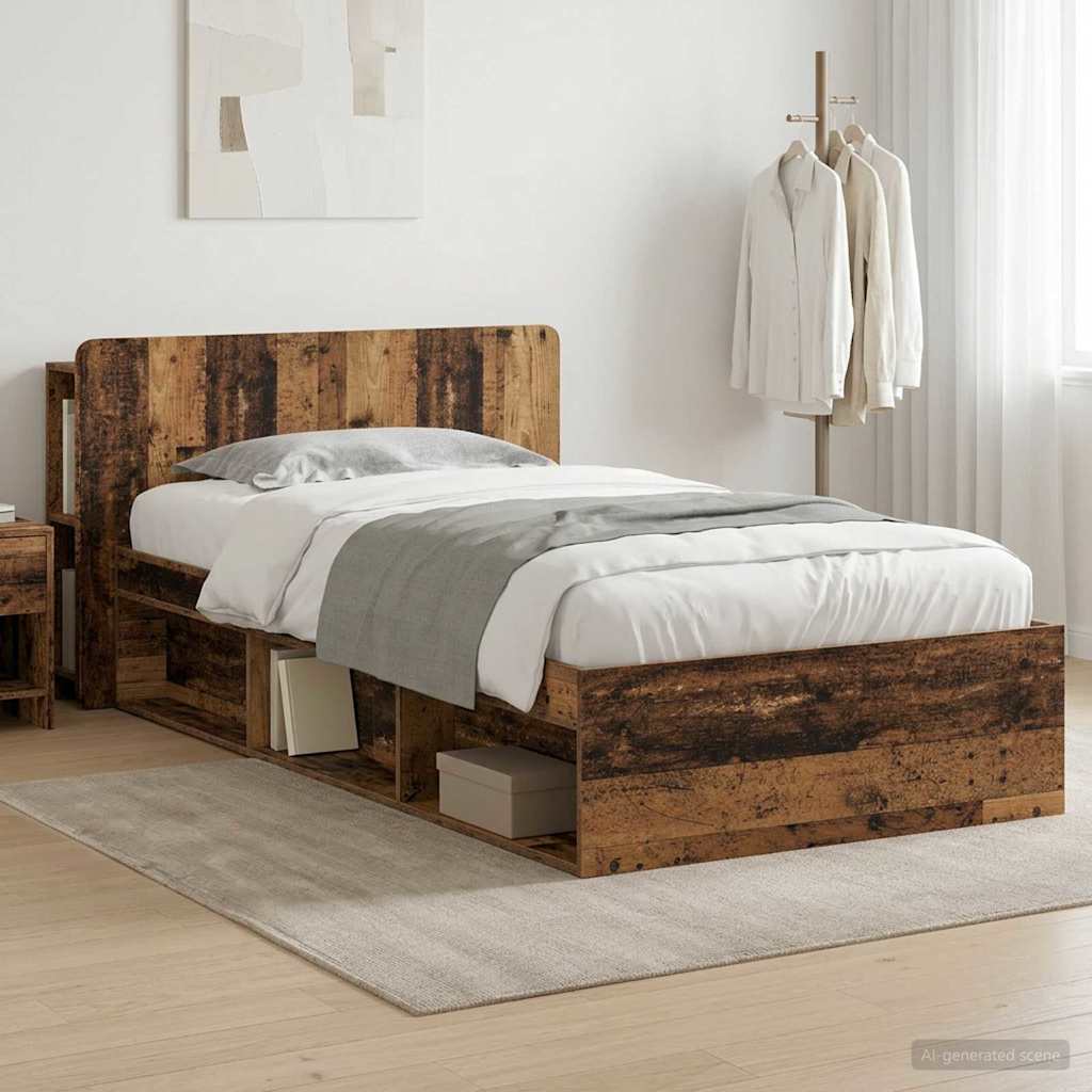 Sengeramme med oppbevaring Gammelt tre 100 x 200 cm
