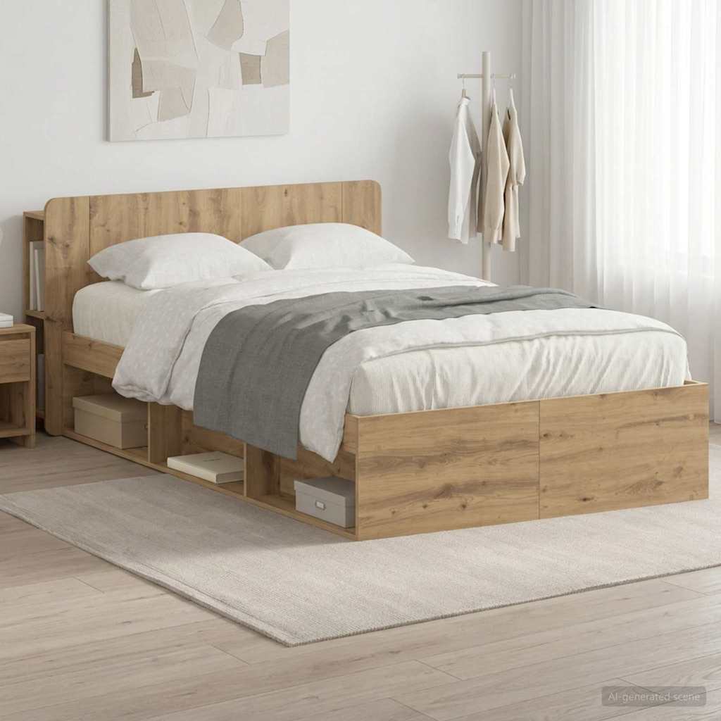 Sengeramme med oppbevaring Artisan eik 120 x 200 cm