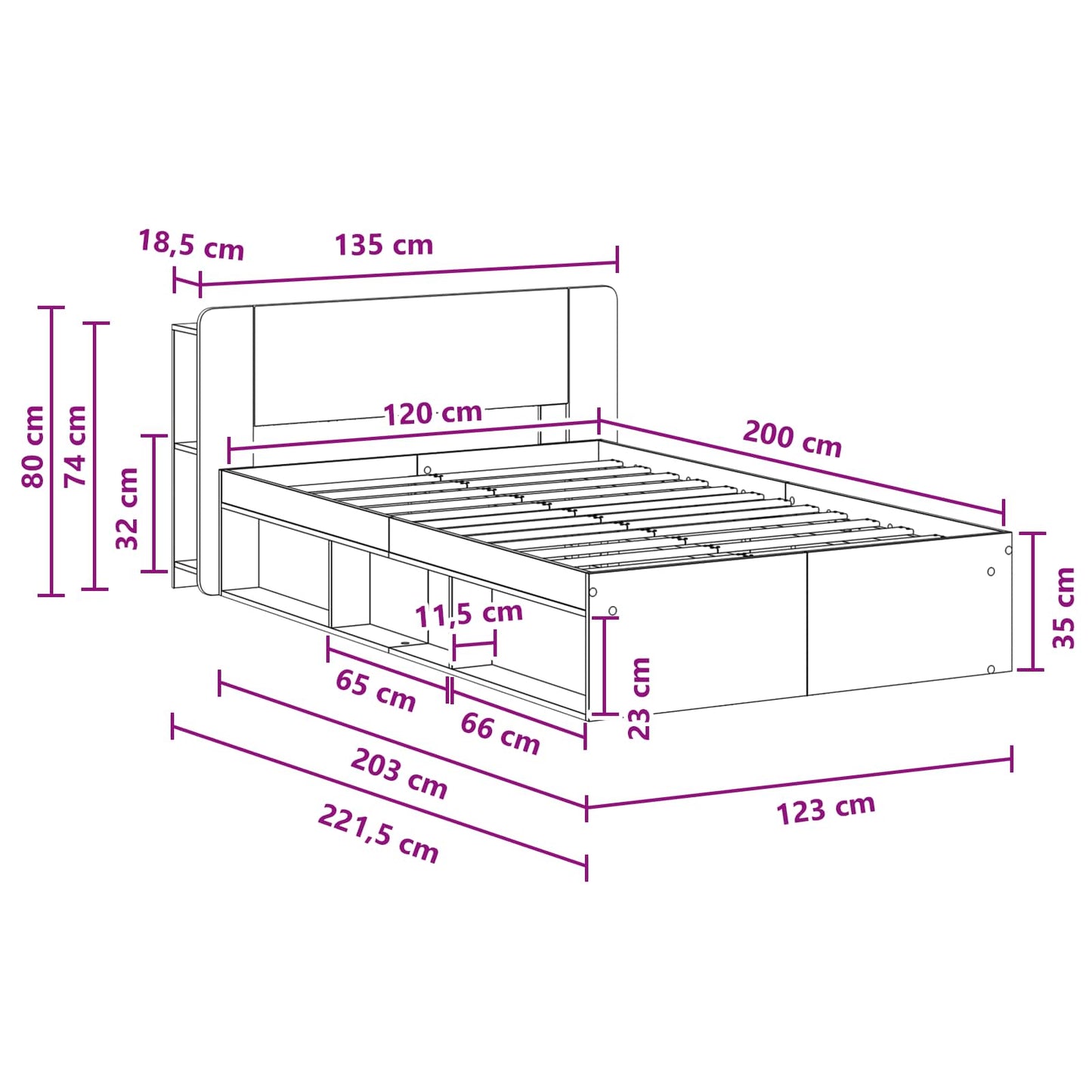 Sengeramme med oppbevaring Artisan eik 120 x 200 cm