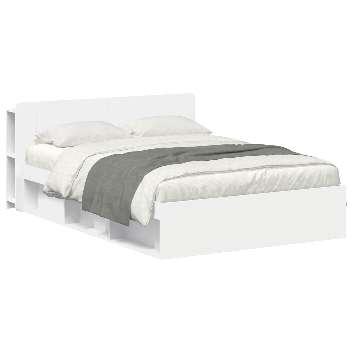Sengeramme med oppbevaring Hvit 150 x 200 cm Konstruert tre
